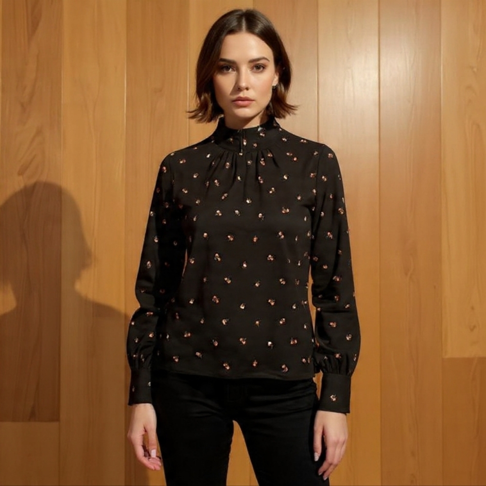 Madewell Black Floral Blouse Large